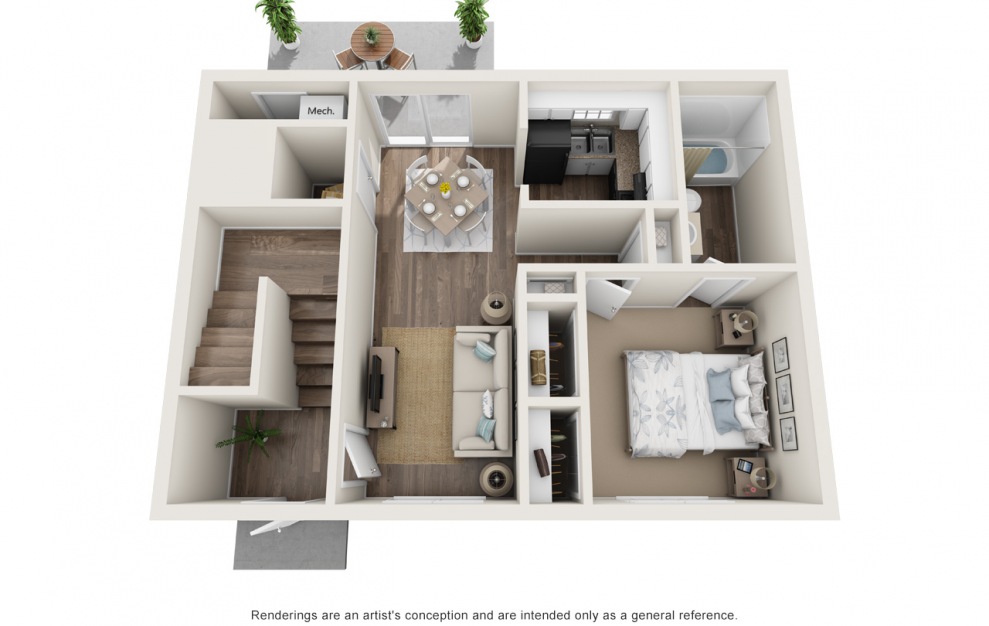 A1 - 1 bedroom floorplan layout with 1 bath and 822 square feet.
