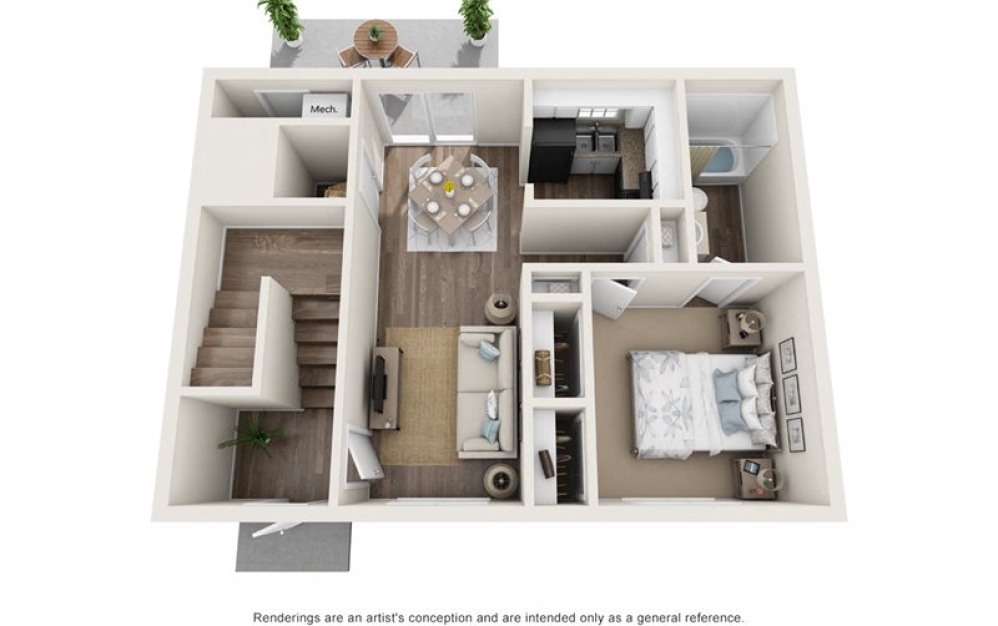 A1 Deluxe - 1 bedroom floorplan layout with 1 bathroom and 822 square feet