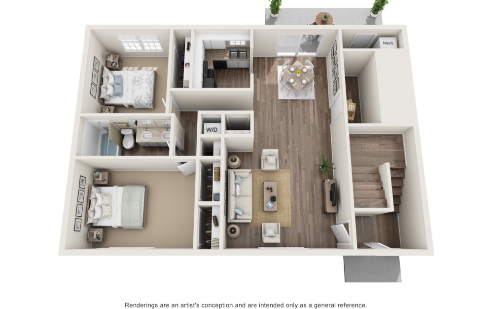 B1 - 2 bedroom floorplan layout with 1 bathroom and 1147 square feet